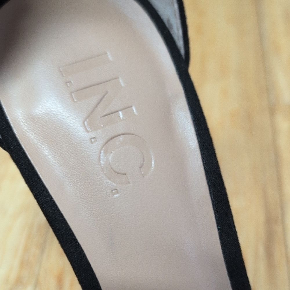 INC Firah T Strap Black Stiletto Peep Toe Silver Rhinestone Heels Size 6.5M NEW - Picture 6 of 7
